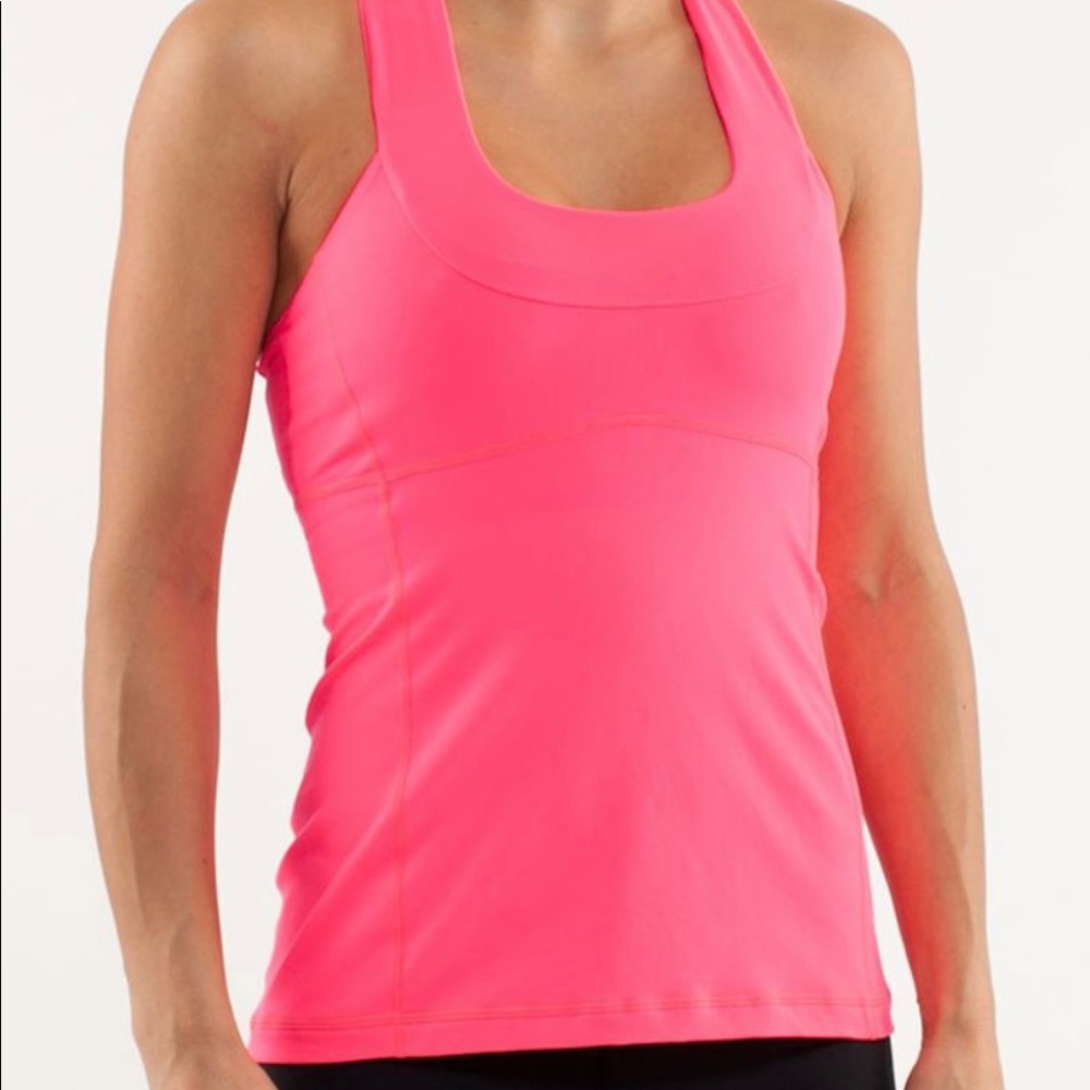 lululemon Scoop Neck Tank Size 8 VEUC in Flash Pink/beige stripe